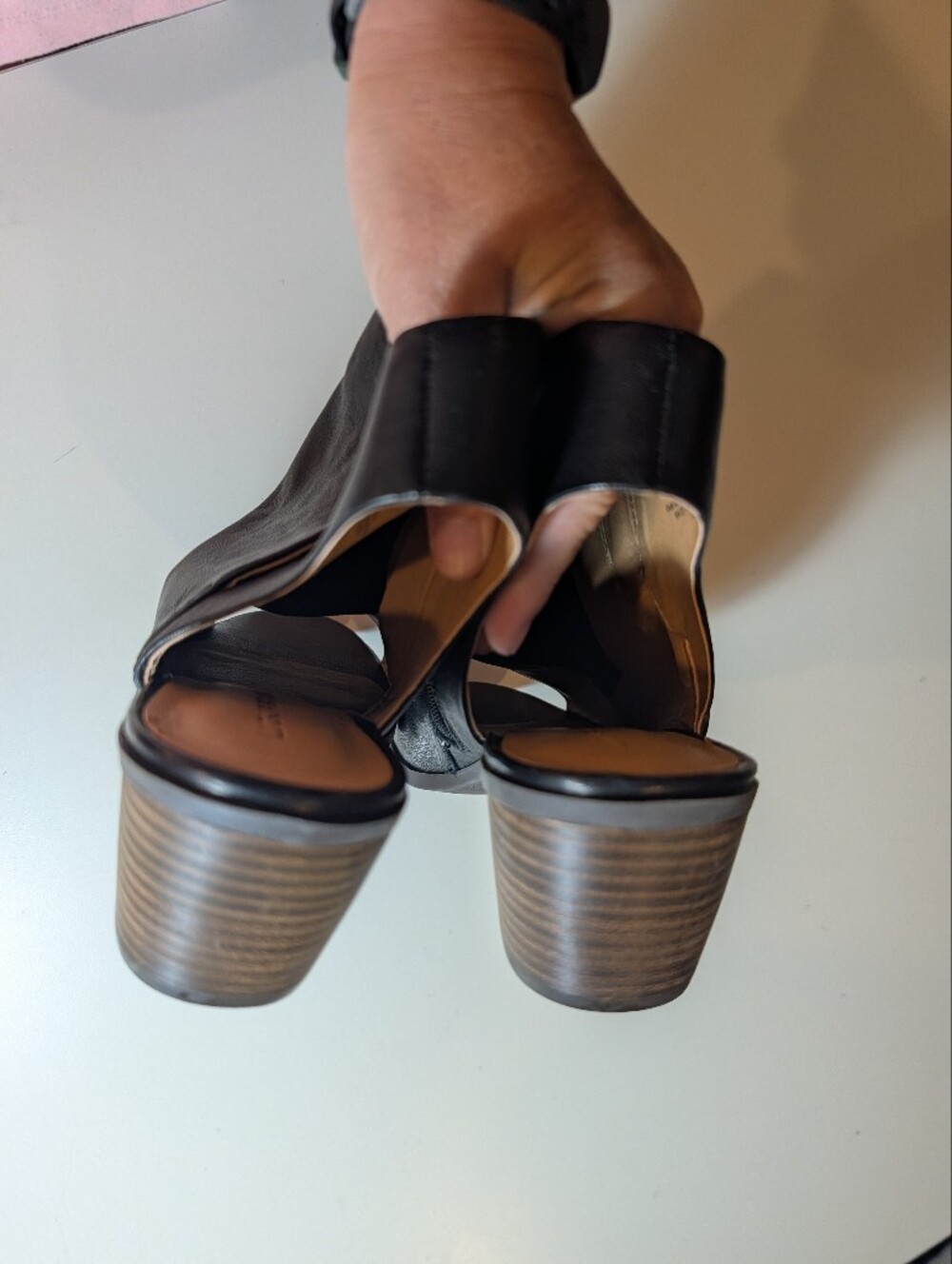 Lucky Brand Woman's 10W Baaka Black Leather Peep-Toe Slingback Heels - Picture 6 of 7